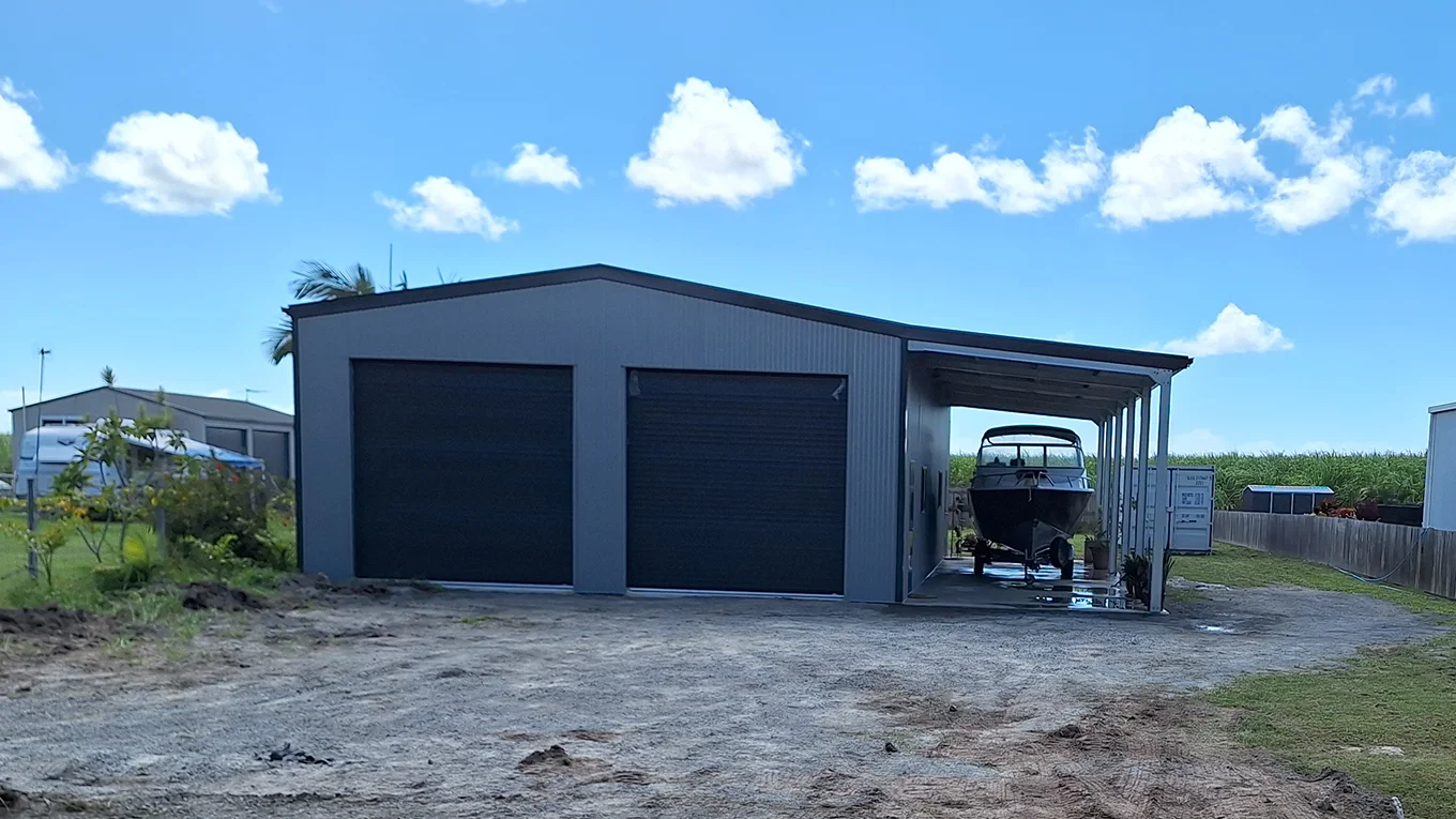 Completed boat shed workshop front view.