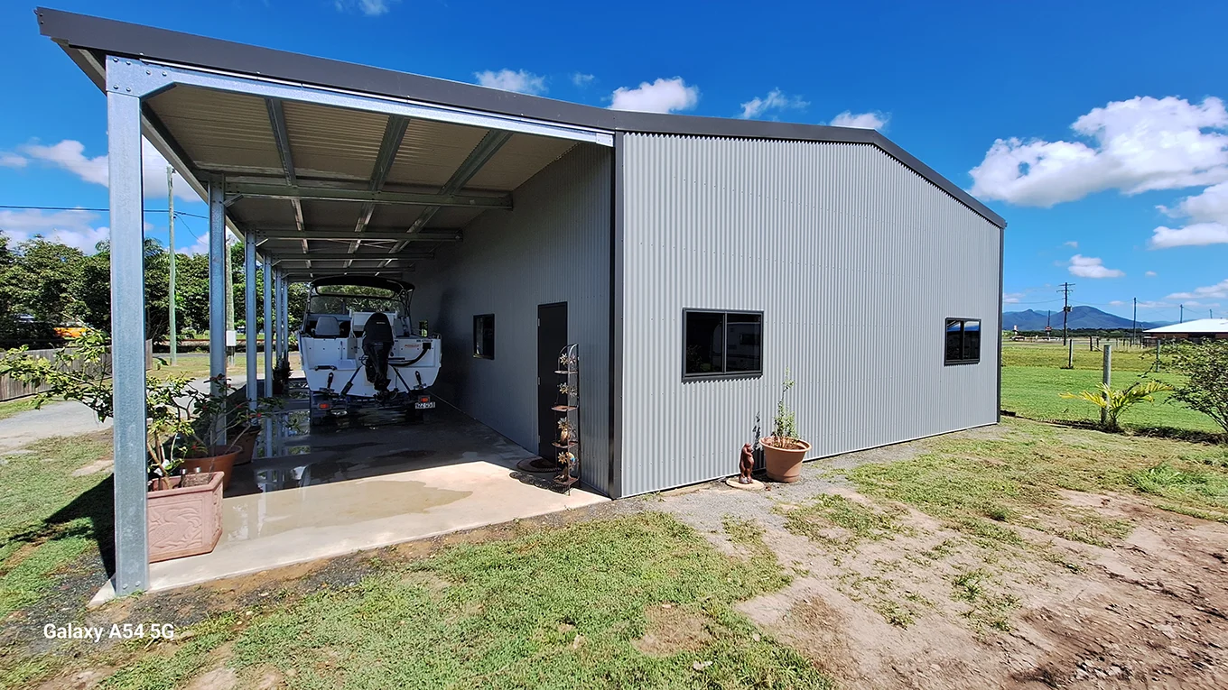 Boat shed workshop side and awning view.