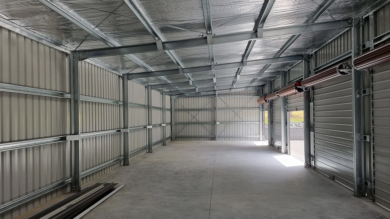 Interior view of the multi-bay garage.