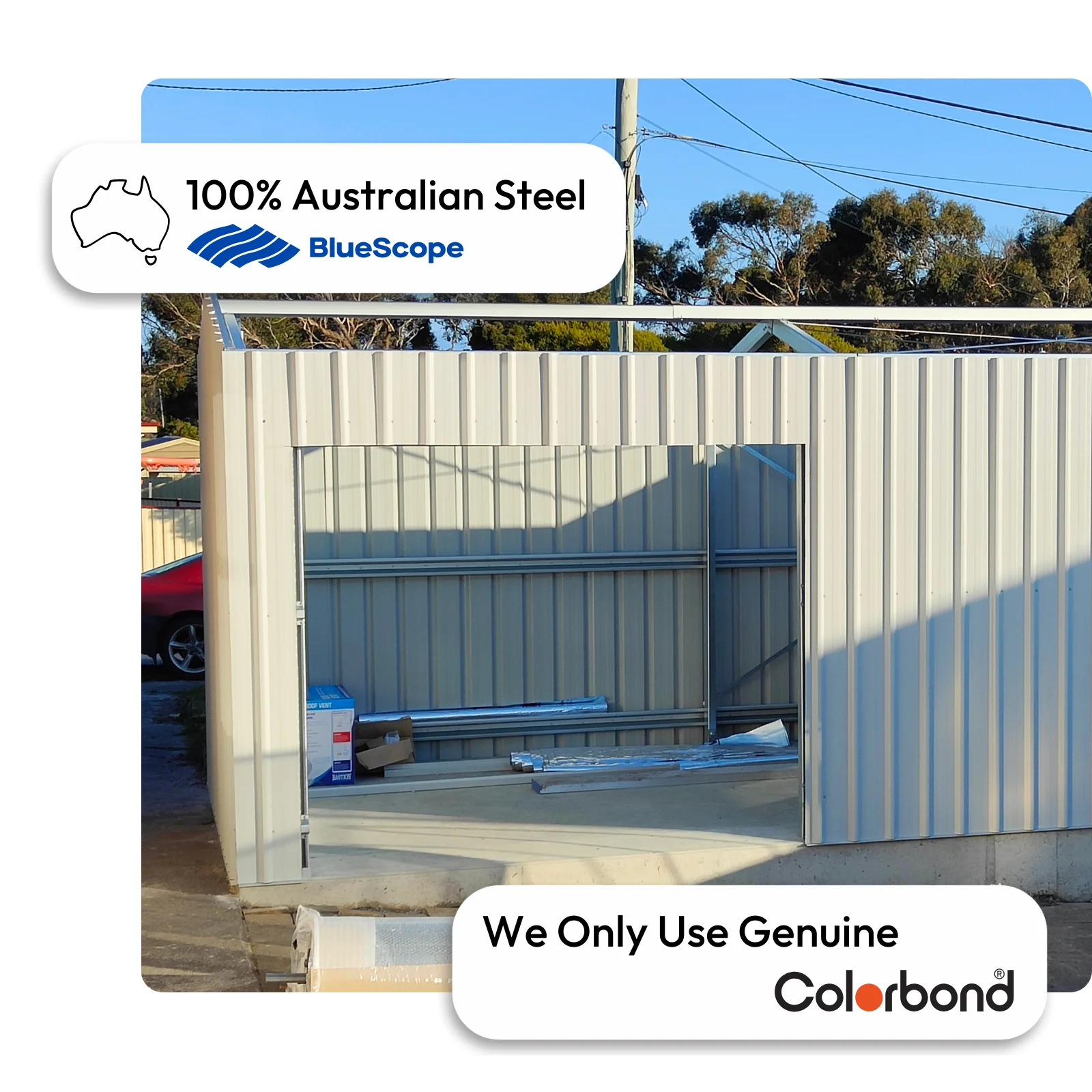 Australian-made 6x3 shed under construction with gable roof featuring Classic Cream™ walls and roof