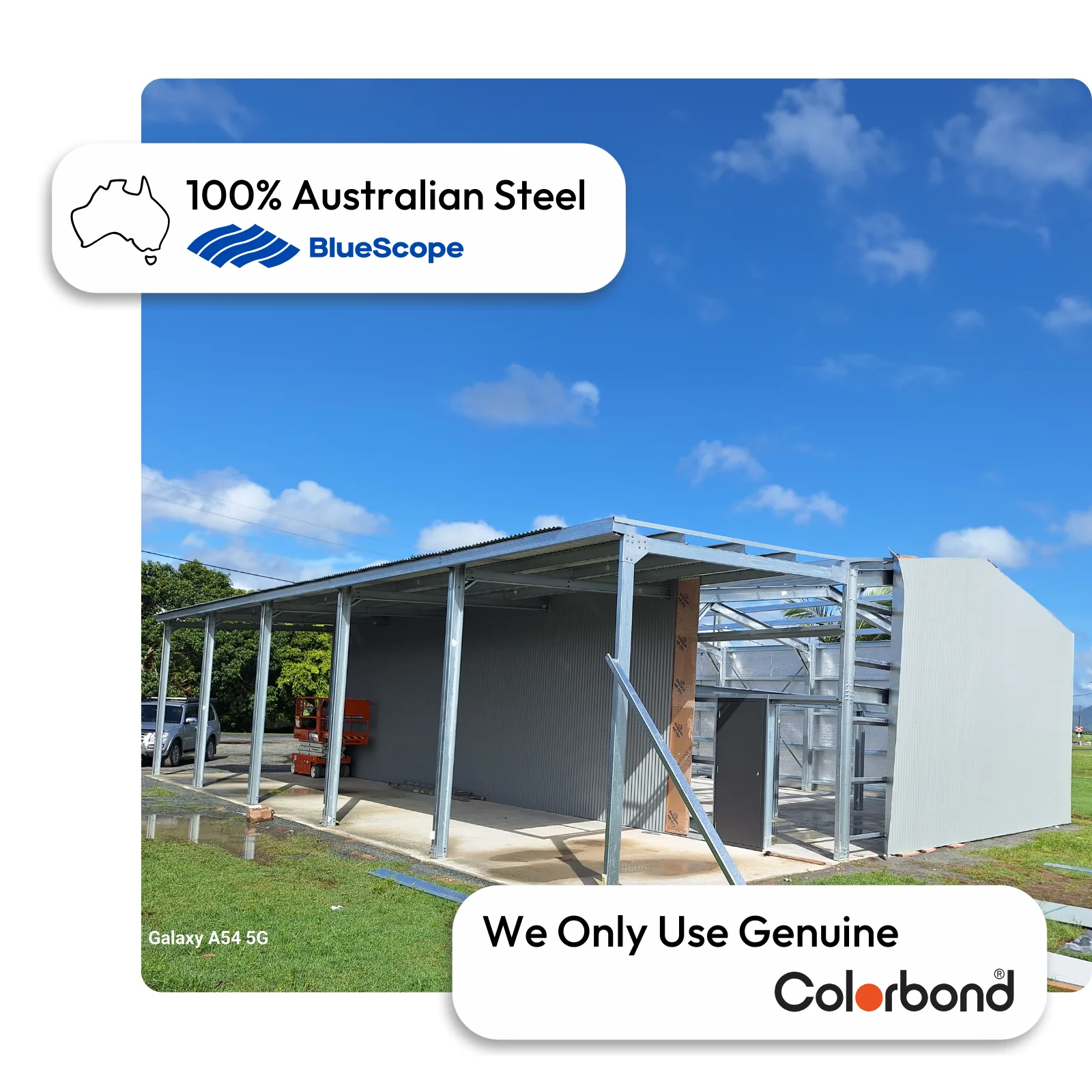Australian-made cyclone-rated shed with skillion roof and personal door featuring Shale Grey™ walls.