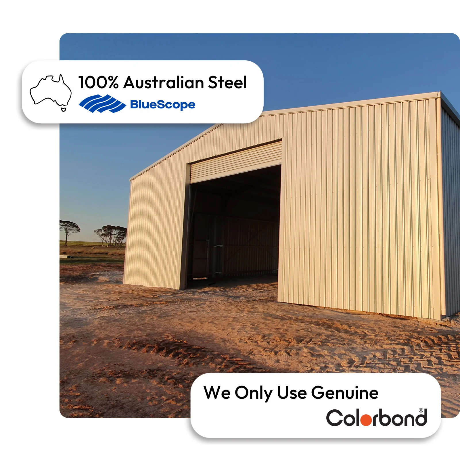 Australian-made fertiliser shed with large storage space featuring a Classic Cream™ roof and walls