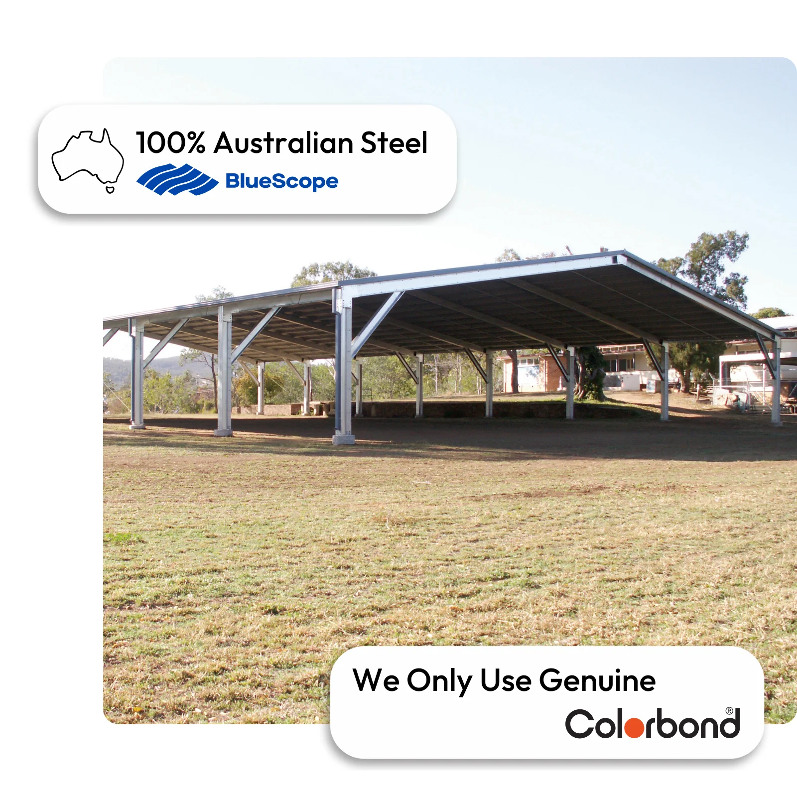 Australian-made horse arena cover with large open space featuring a ZINCALUME® roof and ZINCALUME® walls