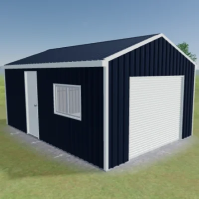 Australian-made single-bay garage with a roller door and personal door featuring Deep Ocean® roof and walls