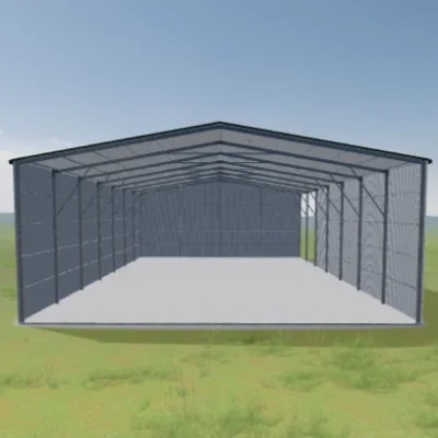 Australian-made large open gable shed for storage featuring Pale Eucalypt® roof and walls