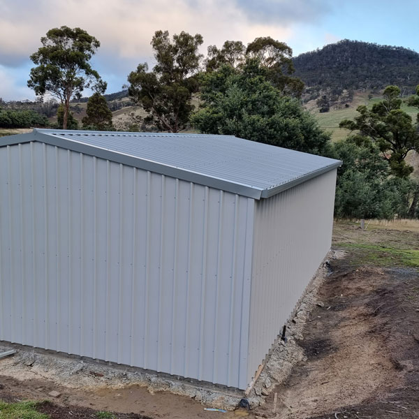 Shed made out of Surfmist Colorbond and installed in Burnie