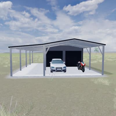 render of garagport with a full length carport on the right