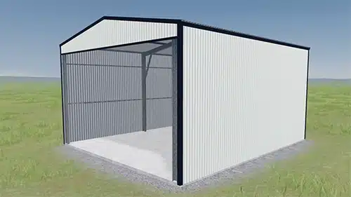 Render of a tall boat garage with 3 sides clad in Colorbond.