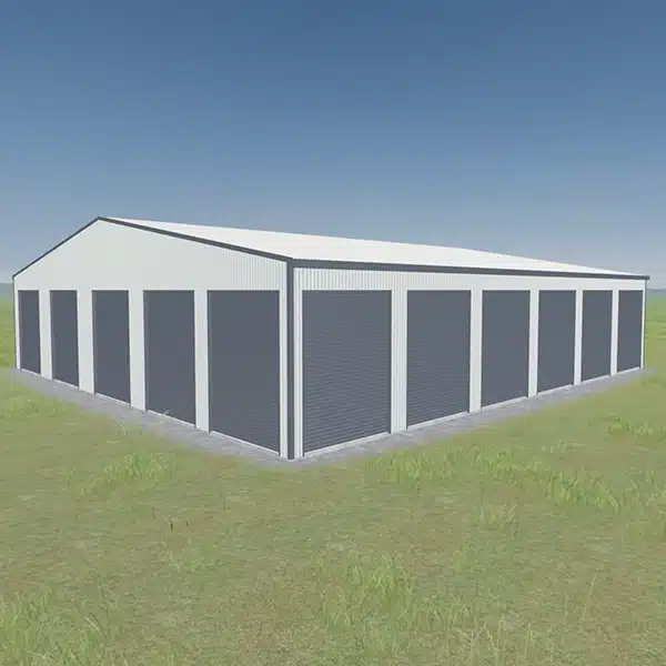 Render of a square self storage building clad in colorbond.