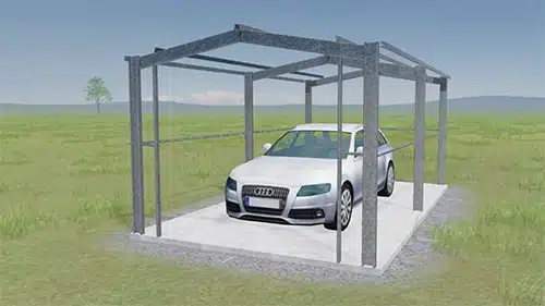 Render of a single garage with a car inside.