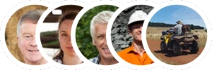 Happy True Blue Sheds customers, including farmers, tradies, and rural and residential property owners