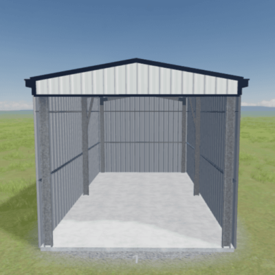 Render of a tall single garage with an open front to house a boat.