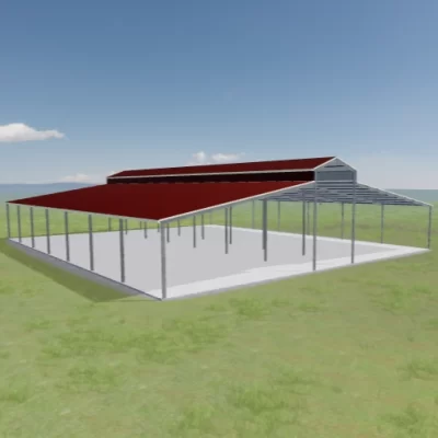 Australian-made dairy shed with a dual gable roof featuring Manor Red® roof