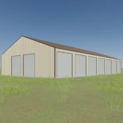 Australian-made long self storage building with multiple large roller doors featuring Jasper® roof and Classic Cream™ walls.