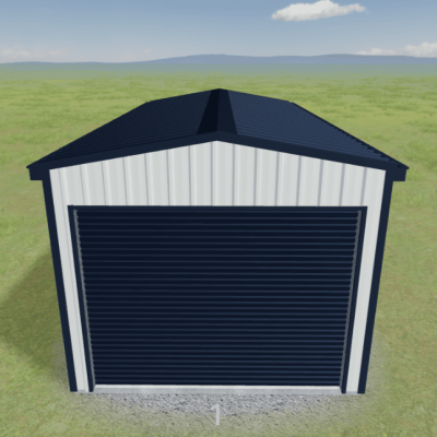 Render of a single garage with one roller door in the end.