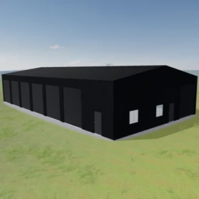Australian-made workshop shed with personal access door and seven roller doors featuring Monument® roof and walls.