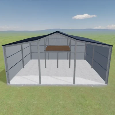 Australian-made Aussie Barn with 4.2m gutter height and mezzanine halfway featuring Monument® roof and Surfmist® walls