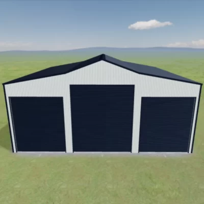 Australian-made Aussie Barn with 4.2m gutter height featuring Monument® roof and Surfmist® walls