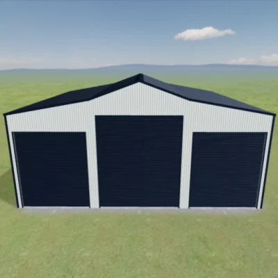 Australian-made Aussie Barn with 4.2m gutter height featuring Monument® roof and Surfmist® walls