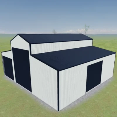Australian-made American Barn with one door on the side featuring Monument® roof and Surfmist® walls