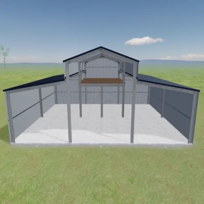 Australian-made American Barn with mezzanine halfway featuring Monument® roof and Surfmist® walls