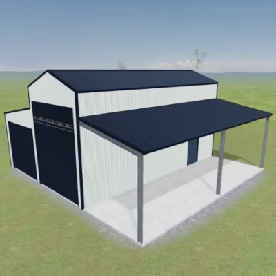 Australian-made American Barn with one open side featuring Monument® roof and Surfmist® walls