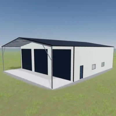 Australian-made commercial industrial shed with large storage space, featuring Deep Ocean® roof and Dover White™ walls