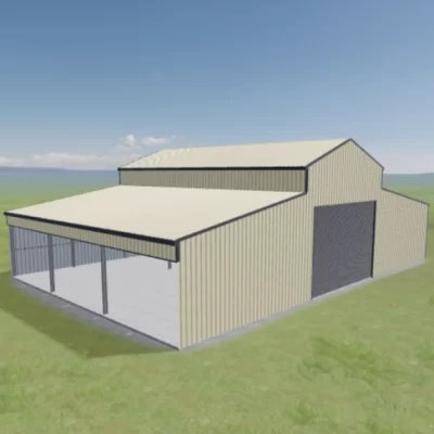 Equine Shed | Barn Style | Classic Cream™ | True Blue Sheds Australian-made barn-style equine shed with roller door and open front featuring Classic Cream™ roof and walls