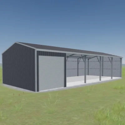 Australian-made equine shed with one open side featuring Basalt® roof and Basalt® walls