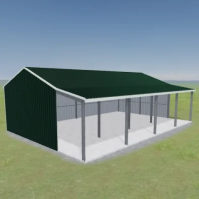 Australian-made equine shed with open front featuring Cottage Green® roof and walls
