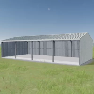 Equine Shed | Three-Sided | Surfmist® | True Blue Sheds Australian-made equine shed with three open sides featuring Surfmist® roof and Surfmist® walls