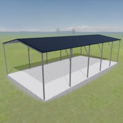 Australian-made farm shed with a fully open design, featuring a Deep Ocean® roof.
