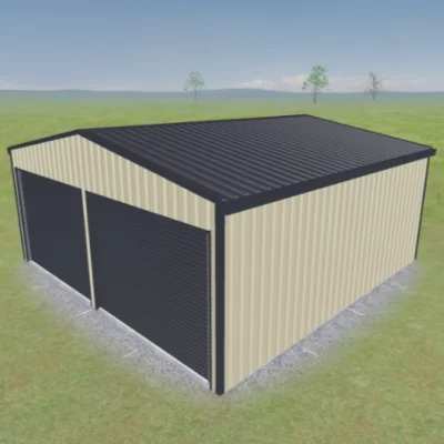 Australian-made garage with double roller doors featuring Basalt® roof and Classic Cream™ walls