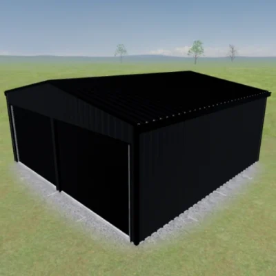 Australian-made garage with double roller doors featuring Night Sky® roof and Monument® walls