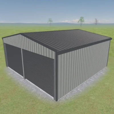 Australian-made garage with double roller doors featuring Wallaby® roof and Dune® walls