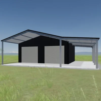 Australian-made garaport with double roller doors and open bay featuring Monument® roof and Monument® walls