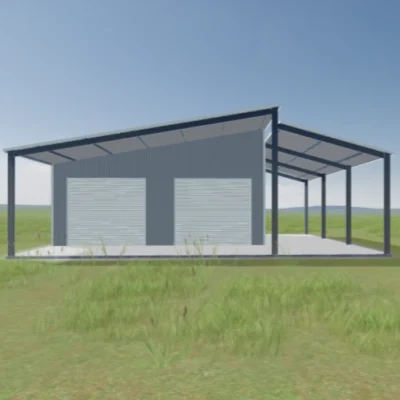 Australian-made garaport with double roller doors and open bay featuring Shale Grey™ roof and Shale Grey™ walls