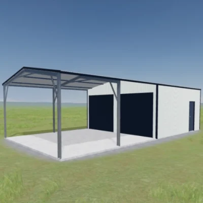 Australian-made garaport with double roller doors and open bay featuring Surfmist® roof and Surfmist® walls