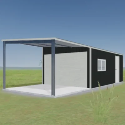 Australian-made garaport with single roller door and personal door featuring Night Sky® roof and Night Sky® walls