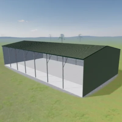 Australian-made Hay Shed with gable roof and open front featuring Pale Eucalypt® roof and walls