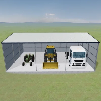 Australian-made three-bay machinery shed featuring Dover White™ roof and walls