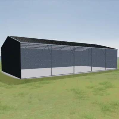 Australian-made open gable shed with dark colour scheme featuring Woodland Grey® roof and walls