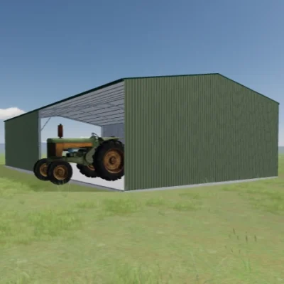 Australian-made open gable shed for machinery storage featuring Pale Eucalypt® roof and walls