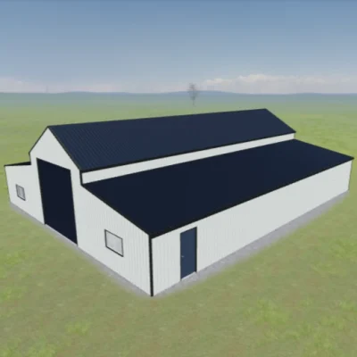 Australian-made large American-style shearing shed with multiple access points featuring Deep Ocean® roof and Dover White™ walls