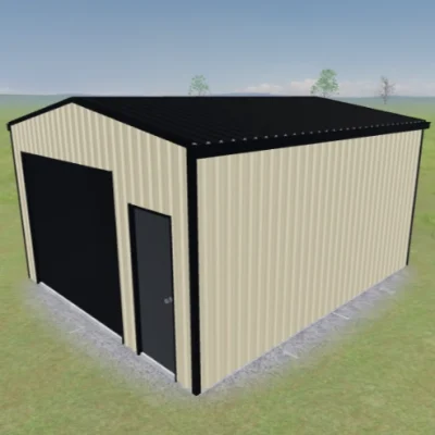 Australian-made shearing shed with single roller door and personal access door featuring Monument® roof and Classic Cream™ walls