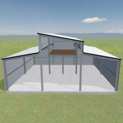 Australian-made skillion barn with half mezzanine featuring Dover White™ roof and walls