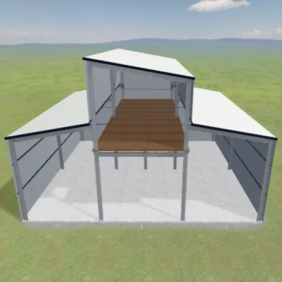 Australian-made skillion barn with full mezzanine featuring Dover White™ roof and walls